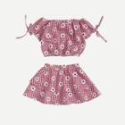 Shein Girls Floral Print Gingham Top With Skirt