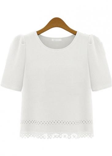 Rosewe Pierced Solid White Lantern Sleeve T Shirt