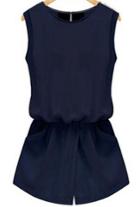Shein Blue Sleeveless Hollow With Pockets Jumpsuit