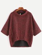 Shein Burgundy Turtleneck Dip Hem Pockets Sweatshirt