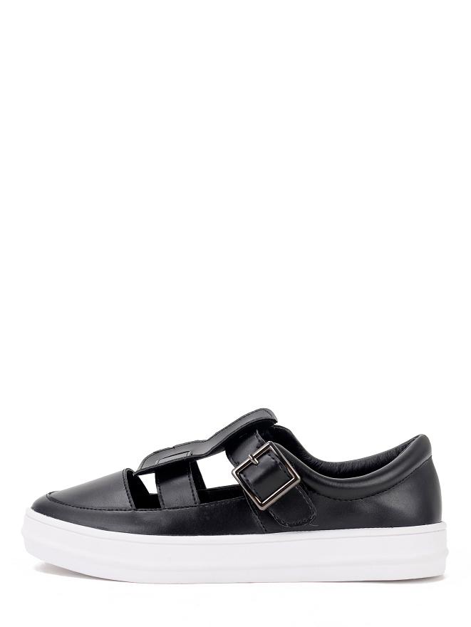 Shein Black Round Toe Buckle Cutout Thick-soled Sneakers