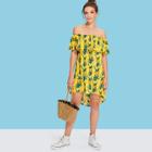 Shein Off Shoulder Pineapple Print High Low Dress