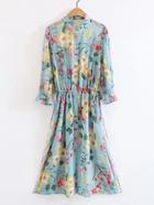 Shein Floral Print Shirred Waist Shirt Dress