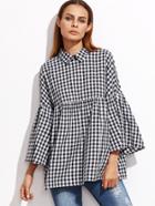 Shein Black Gingham Bell Sleeve Babydoll Blouse