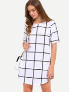 Shein White Black Pocket Check Shift Dress