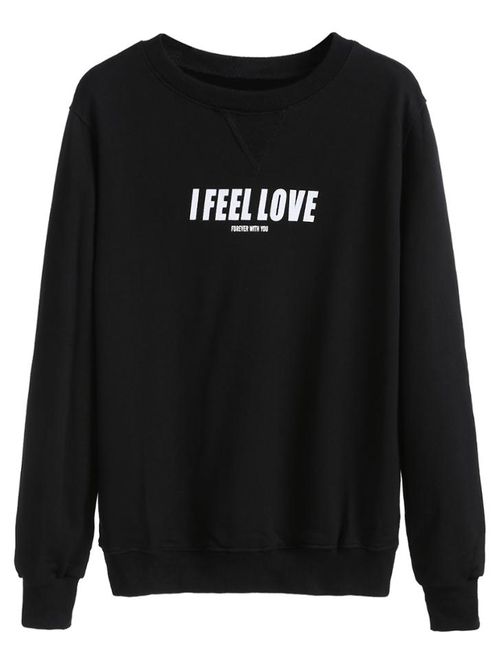 Shein Black Slogan Print Sweatshirt