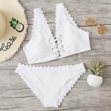 Shein Plus Scallop Trim Criss Cross Bikini Set