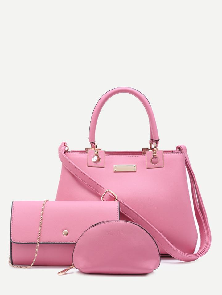 Shein Pink Pu Multi Function 3pcs Bag Set