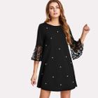 Shein Applique Cuff Pearl Embellished Dress