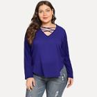 Shein Plus Criss-cross Curved Hem Solid Blouse