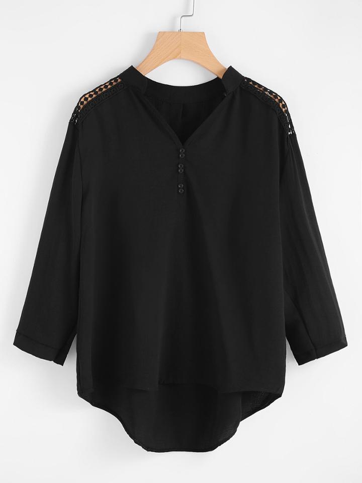 Shein Crochet Lace Paneled Dip Hem Blouse