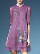 Shein Purple Pleated Print Shift Dress