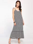 Shein Contrast Striped Frill Hem Cami Dress