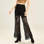 Shein Wide Waistband Flare Hem Floral Lace Pants