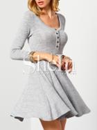 Shein Grey Round Neck With Button Dress