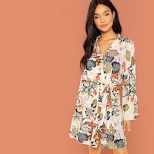 Shein Tropical Print Wrap Dress