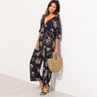 Shein Surplice Neck Wide Leg Floral Jumpsuit