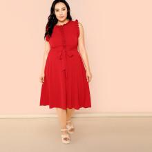 Shein Plus Self Belted Frilled Shell Dress
