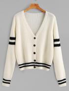 Shein White Varsity Striped Button Up Cardigan