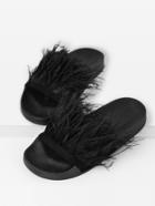 Shein Faux Fur Detail Slip On Sandals