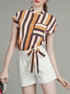 Shein Multicolor Striped Tie-waist Top With Shorts