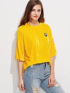 Shein Yellow Drop Shoulder Velvet T-shirt With Alien Patch