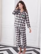 Shein Contrast Binding Plaid Shirt & Pants Pj Set
