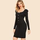 Shein Flutter Sleeve Button Front Bodycon 70s Dress