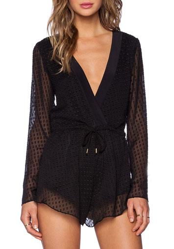 Shein Deep V Neck Polka Dot Spotted Open Back Jumpsuit