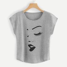 Shein Figure Print Dolman Sleeve T-shirt