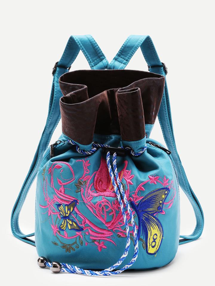 Shein Butterfly Embroidery Drawstring Pu Backpack