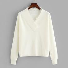 Shein Embroidered Mesh Insert Overlap V-neck Sweater