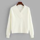 Shein Embroidered Mesh Insert Overlap V-neck Sweater