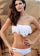 Rosewe Elegant White Tassel Decoration Lace Up Bikini Set
