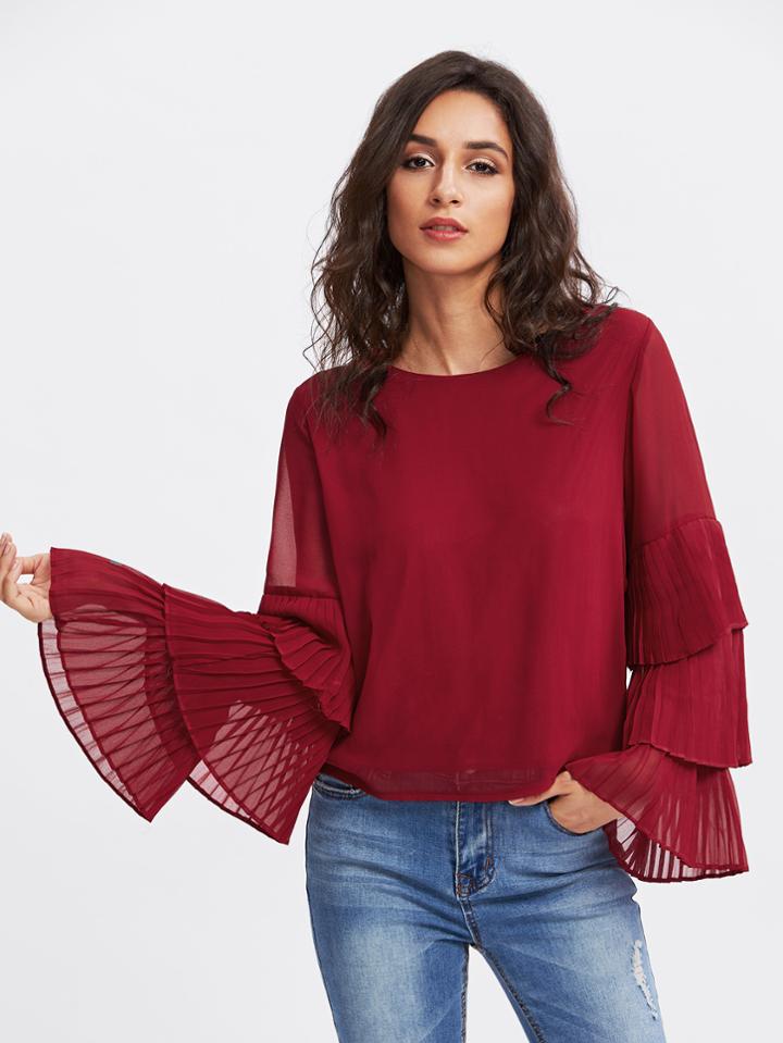 Shein Tiered Frill Sleeve Layered Chiffon Blouse