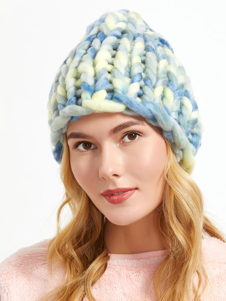 Shein Blue Handmade Knitted Coarse Line Hat