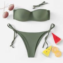 Shein Bandeau Top With Self Tie Side Bikini Set