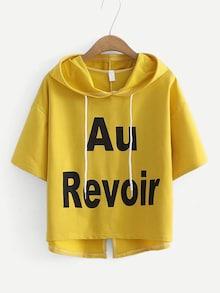 Shein Letter Print Slit Back Hooded Tee