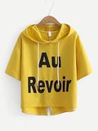 Shein Letter Print Slit Back Hooded Tee