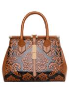 Shein Flower Embossed Structured Tote Bag - Brown