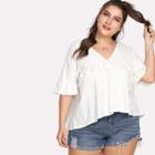 Shein Plus Double V Neck Tassel Detail Blouse