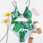 Shein Knot Cutout Front Tropical Swimsuit