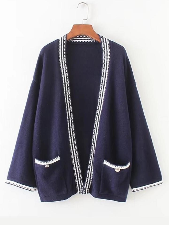Shein Contrast Trim Open Front Cardigan