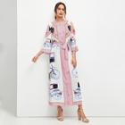 Shein Mixed Print Button Up Self Belted Hijab Dress