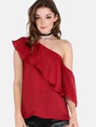 Shein Single Shoulder Bardot Ruffle Top Red