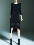 Shein Black Contrast Gauze Sheer Asymmetric Dress