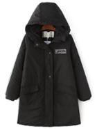 Shein Black Letter Embroidery Hooded Long Padded Coat