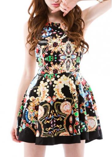Rosewe Sleeveless Multicolored Print A Line Dress