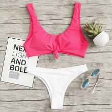 Shein Two Tone Knot Front Bikini Set