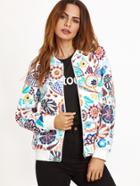 Shein Multicolor Abstract Floral Print Bomber Jacket